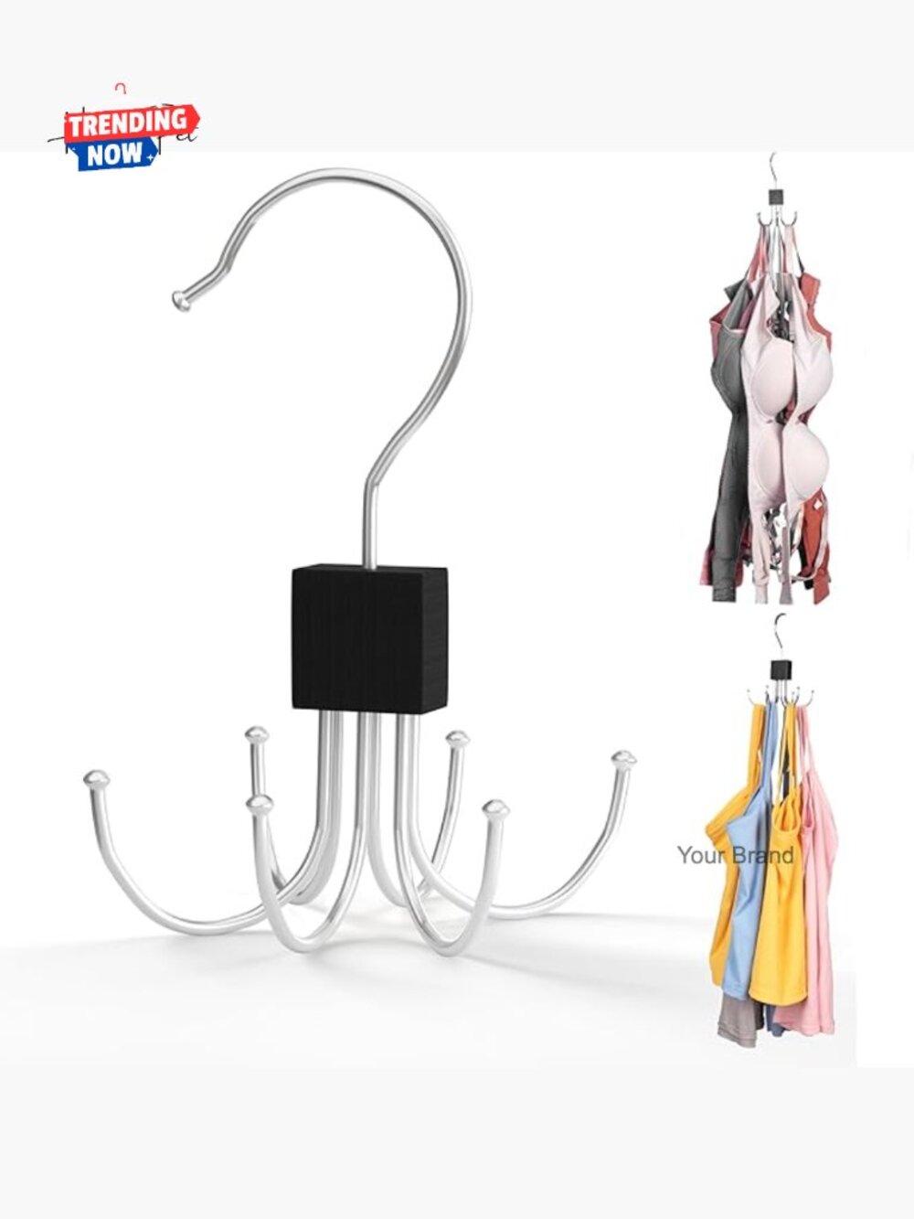 Metal and Wood Rotatable Bra Hanger with 18 Storage Capacity